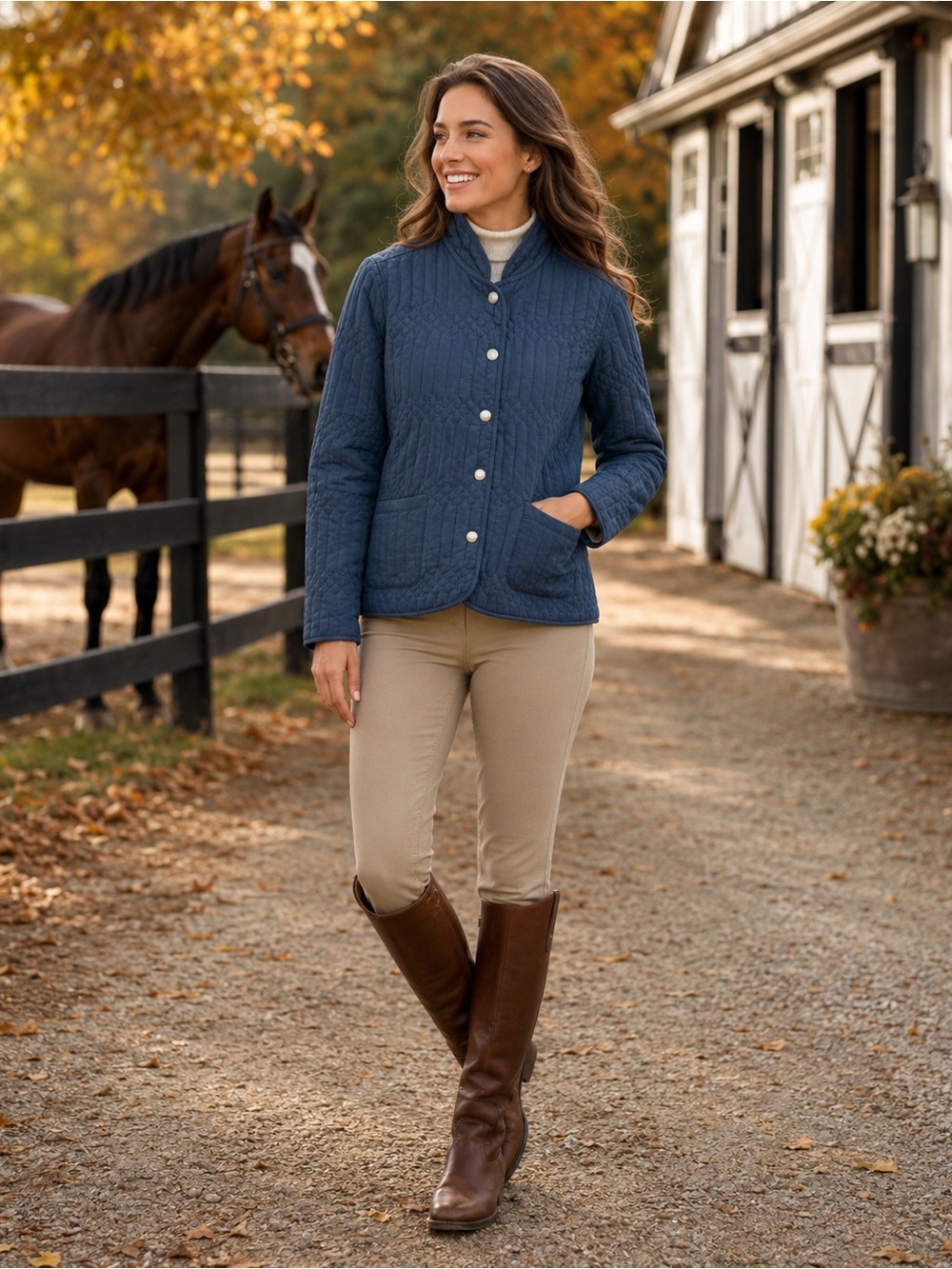 Blassport Women’s Small Blue Quilted Snap Front Jacket Preppy Equestrian